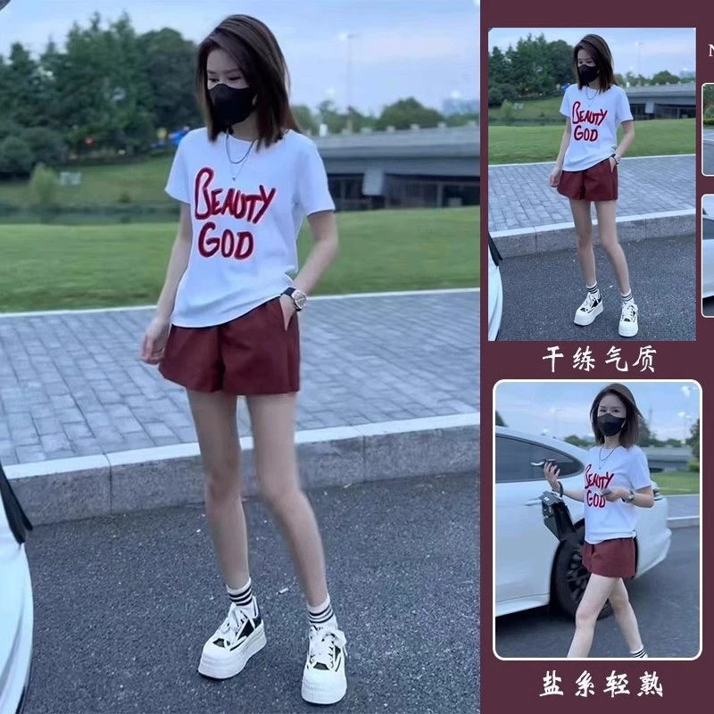 小个子穿搭一整套2025夏季新款字母短袖T恤上衣+休闲短裤两件套女