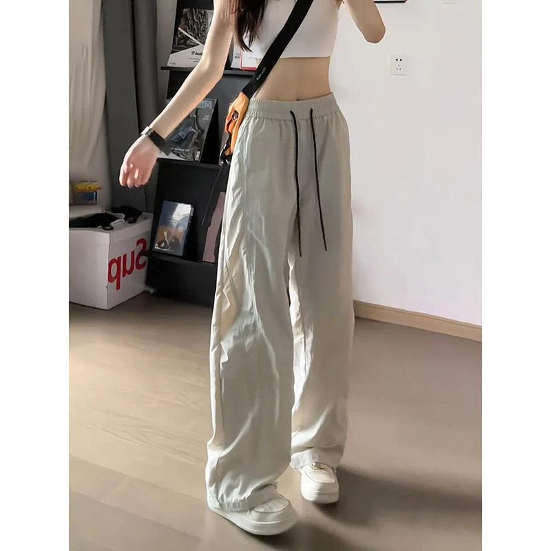 白灰色网眼透气冰丝裤子男夏季薄款美式速干工装裤直筒垂感休闲裤