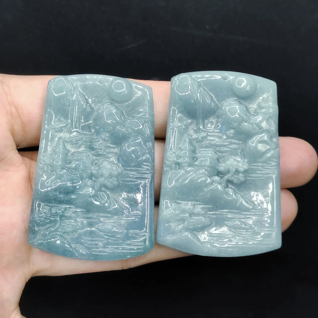 【老三珠宝】翡翠山水牌吊坠赠绳子GS【多样性发其一】约51-33-5mm