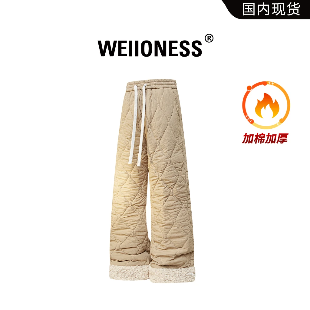 WEIIONESS美式潮流男装休闲裤冬季加棉加厚时尚直筒裤高级感男裤