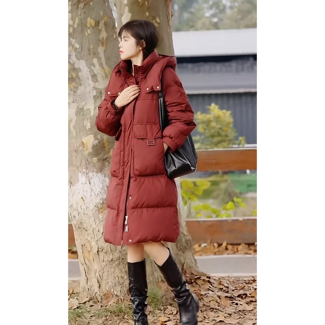 高斯雪岚【冬装上新】白鹅绒气质中长款修身羽绒服女纯色25415048