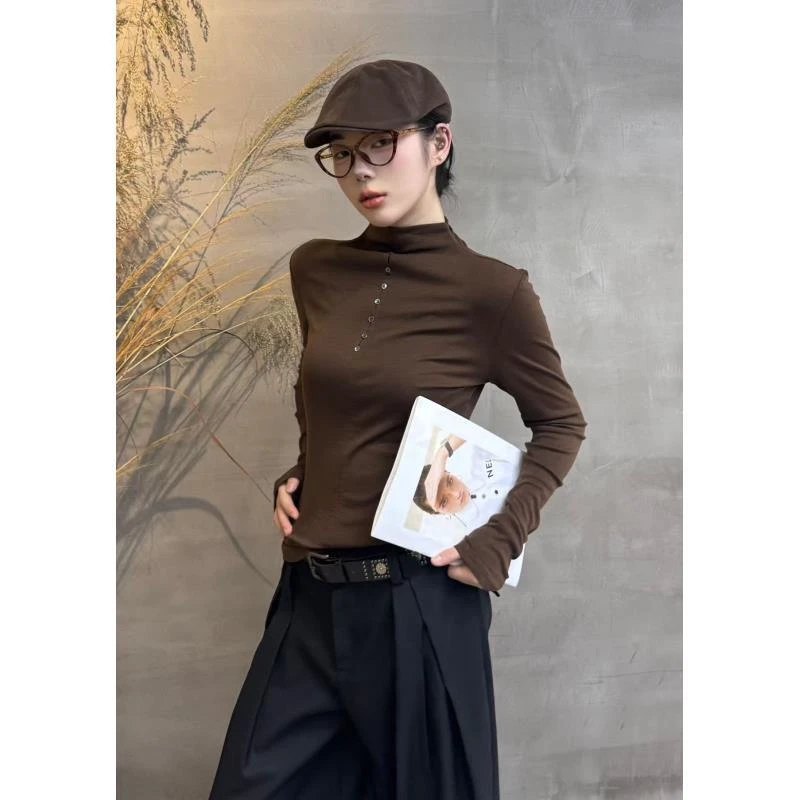 822#2025新款半高领长袖T恤时尚休闲修身洋气秋冬厚款打底衫上衣