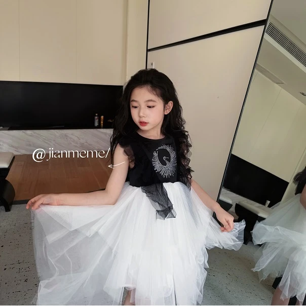 C060【黑天鹅】新款春季连衣裙女童宝宝纱裙走秀女孩主持人