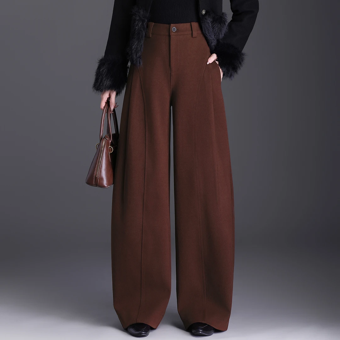时尚冬季毛呢弯刀裤女款爆款2025新款阔腿裤休闲百搭女士新款裤子