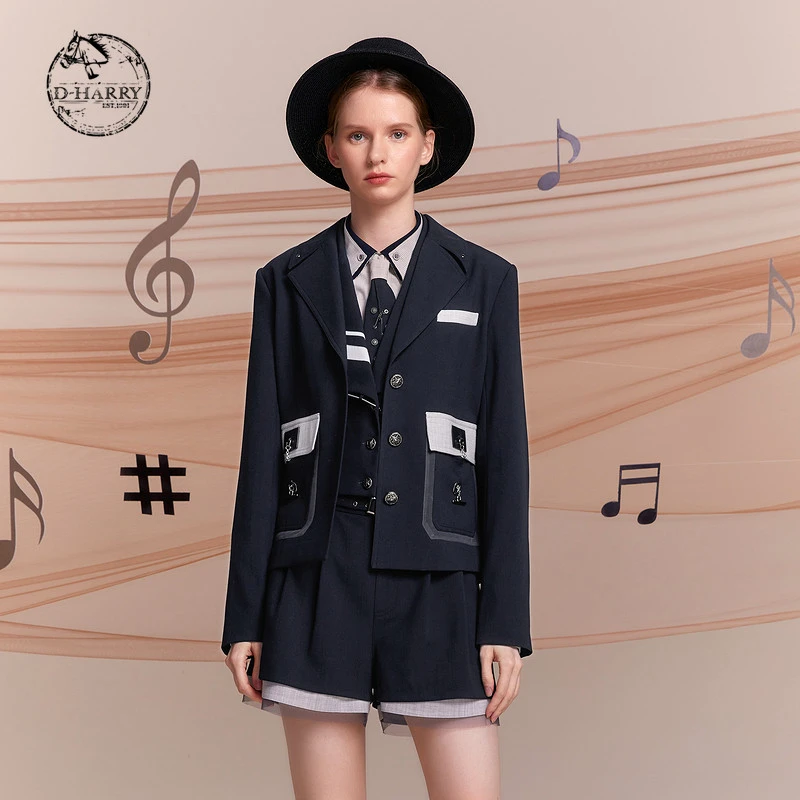 D-HARRY/迪哈利时尚休闲学院风藏青色外套上衣DH221A93866D