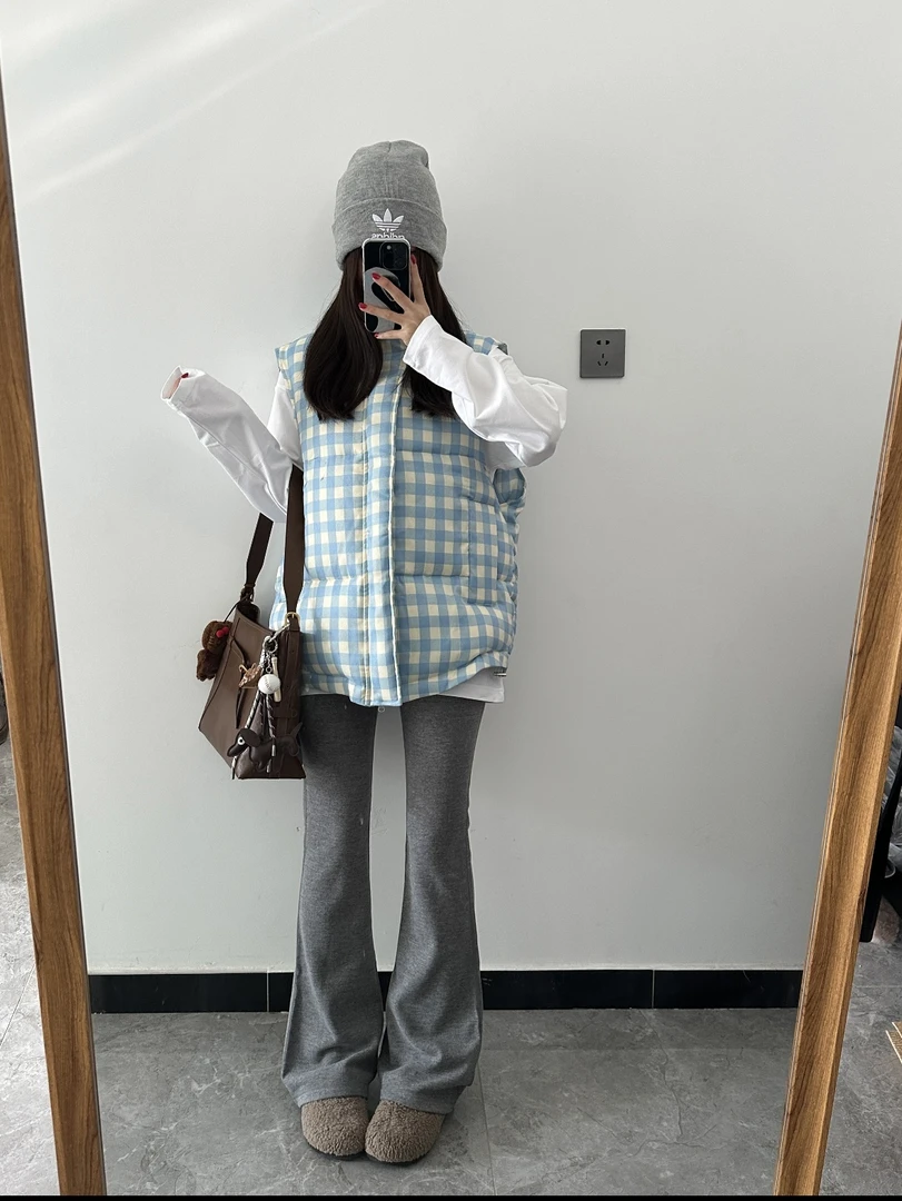 冬季新款立领收塞棉格子马甲女无袖外套修身显瘦保暖百搭棉服潮
