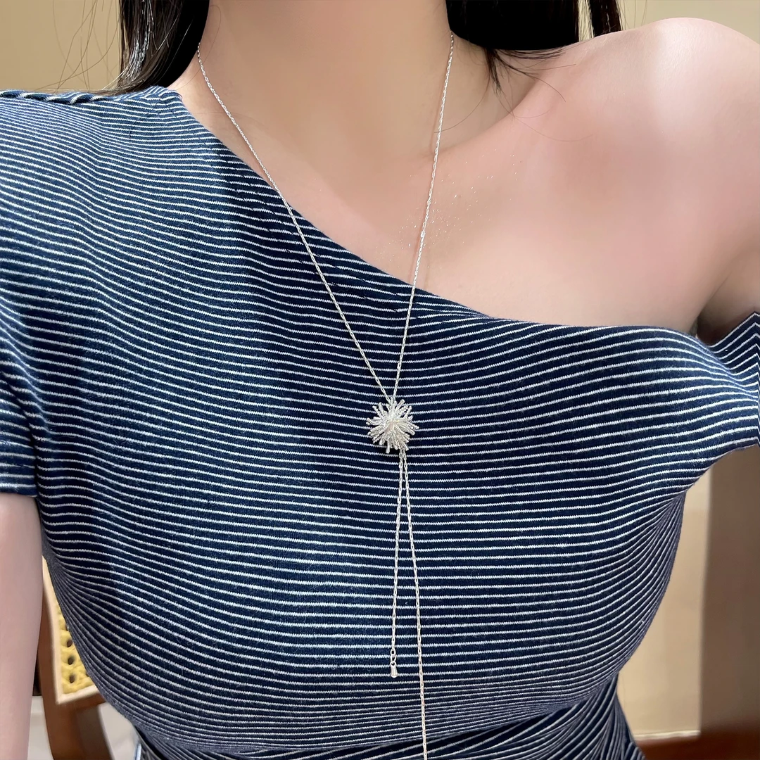 银色烟花项链可抽拉调节百搭简约气质高级F513