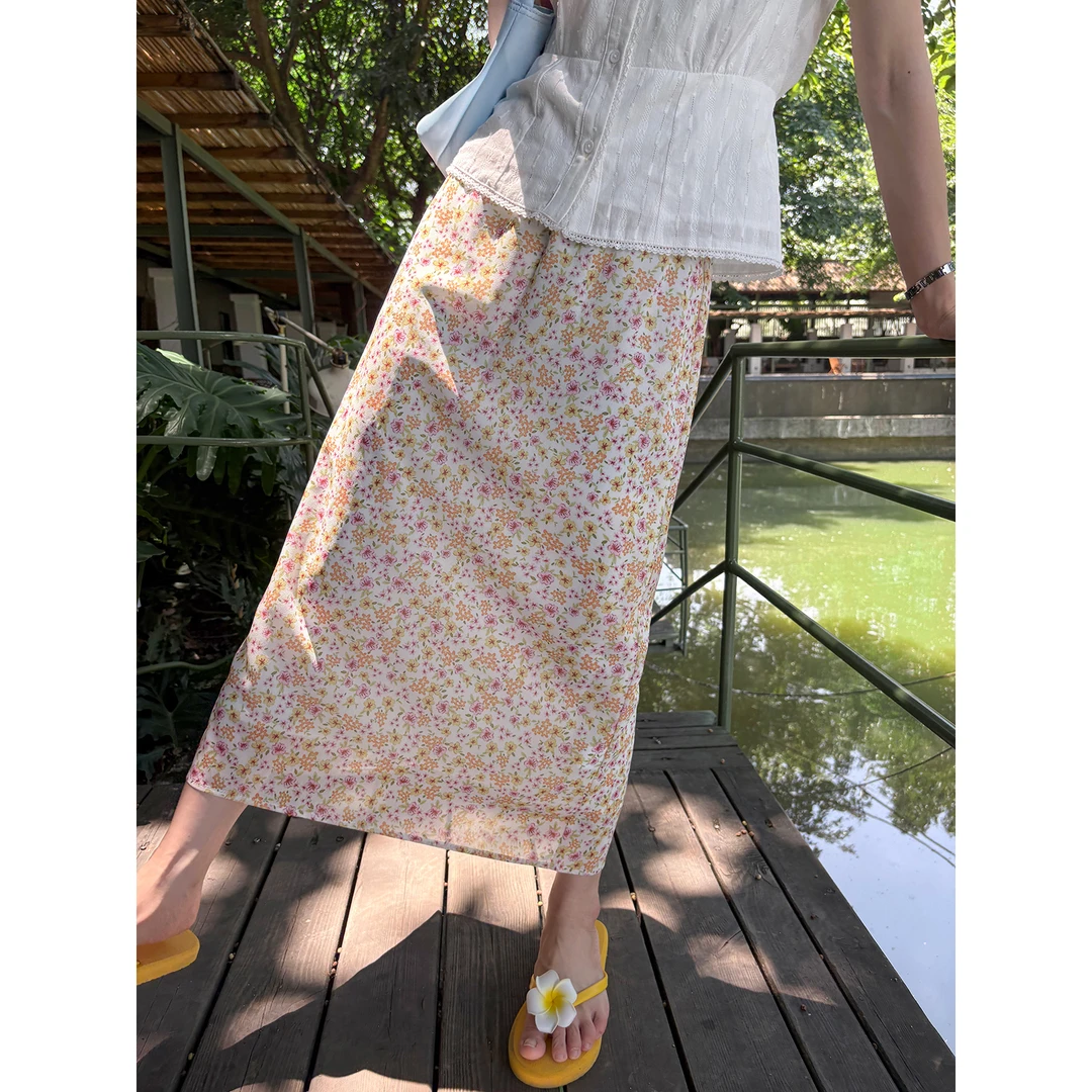 【西西里安】久闻花名~甜美设计感浪漫碎花半身裙
