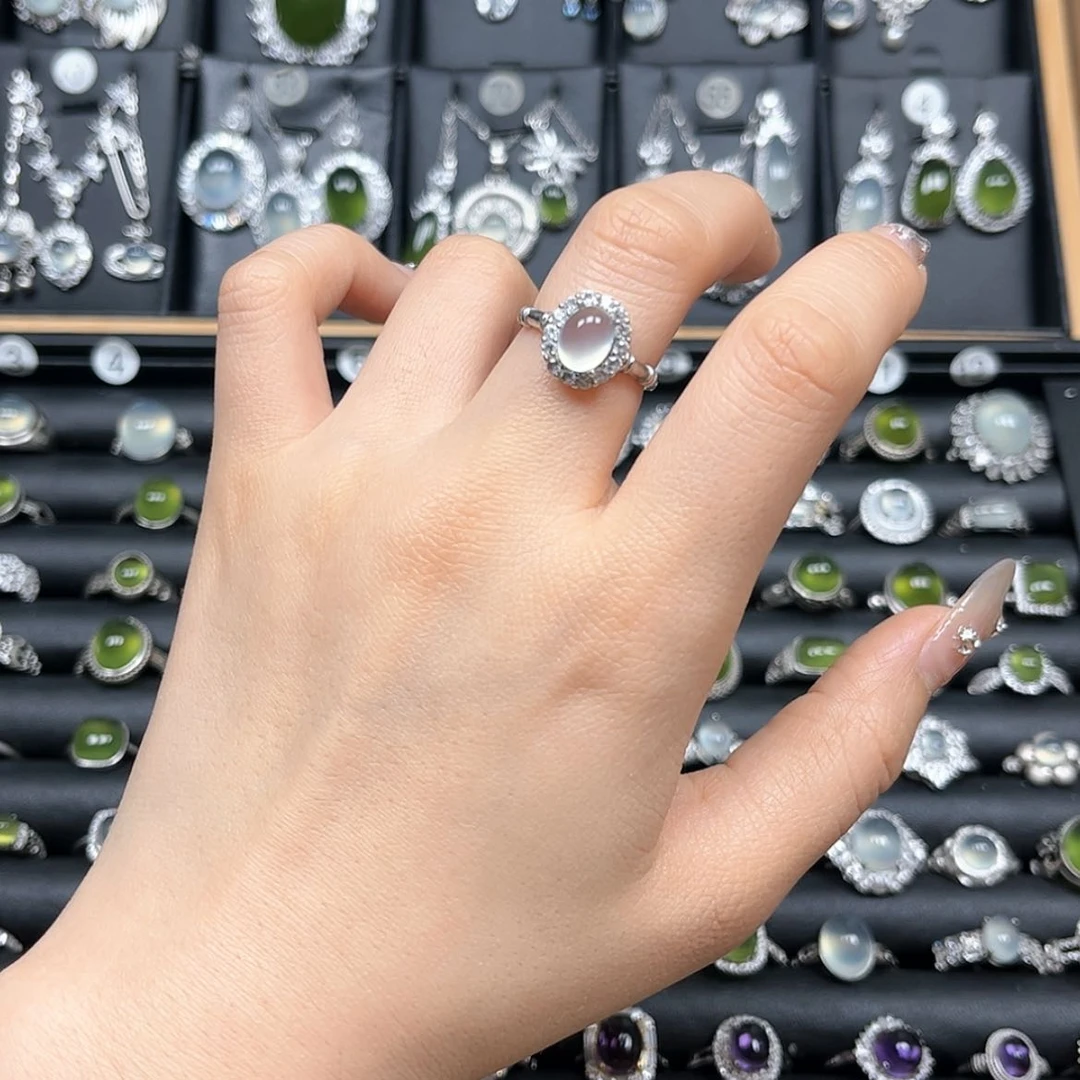 【闪购商品】岫玉戒指银S925镶嵌双*双