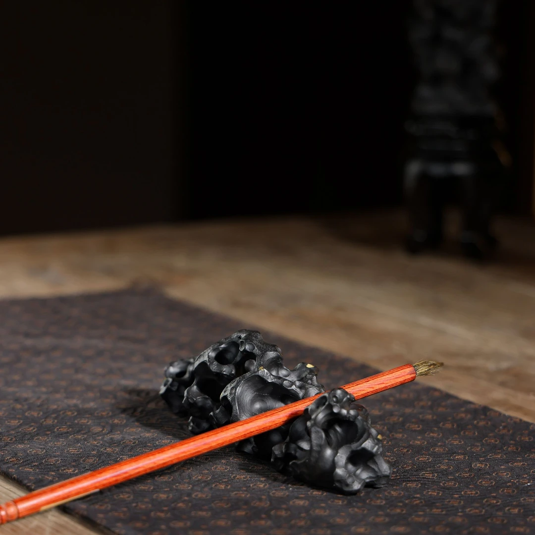 茶周边 全手工紫砂 大红袍还原烧 太湖石 笔架镇纸