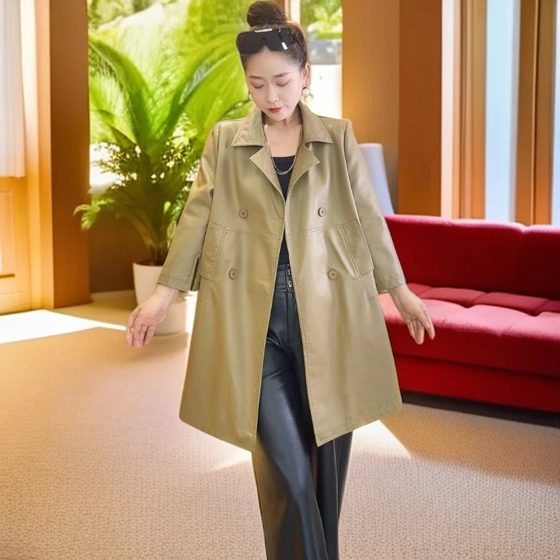 新春秋休闲时尚中长款真皮外套显瘦气质百搭
