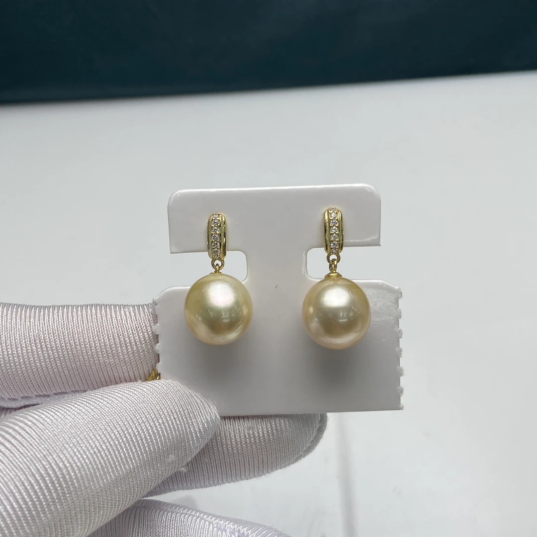 南洋金珠海水耳坠10-11mm强光优雅时尚气质S925银珍珠耳饰