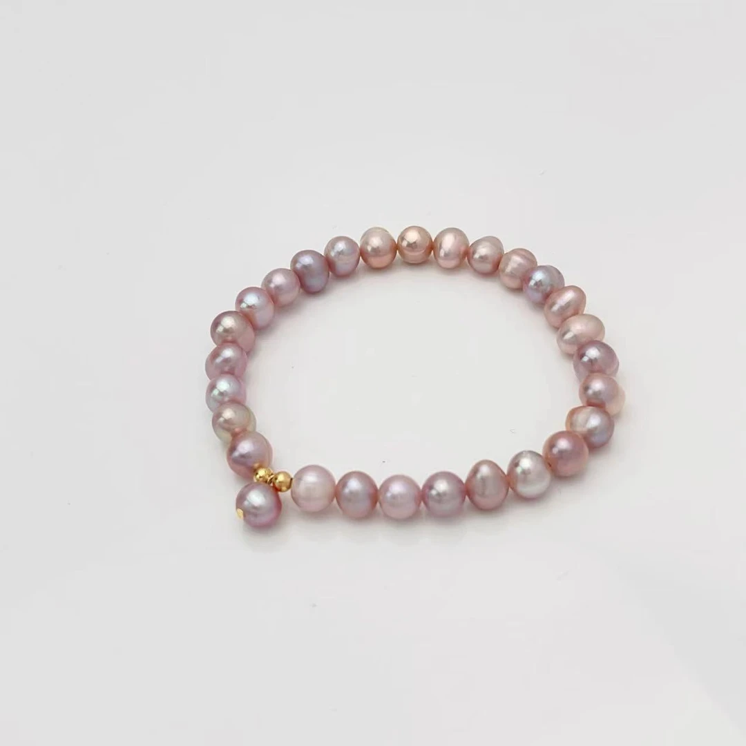 【紫叮当】6-7mm淡水无核珍珠紫色100%纯珍珠手串百搭   DSL00565