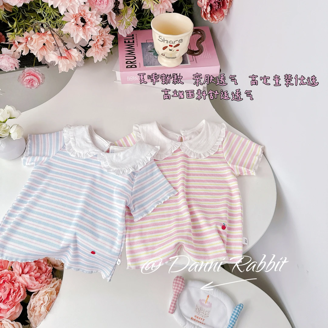 【Dannirabbit】*清凉夏日*百搭条纹柔软透气木耳边女童T恤G-1010