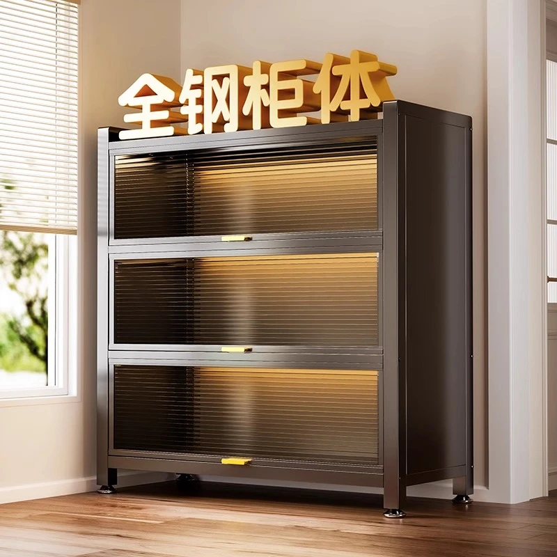 钢制鞋柜家用落地多层防尘鞋架门口入户玄关大容量收纳翻门置物柜