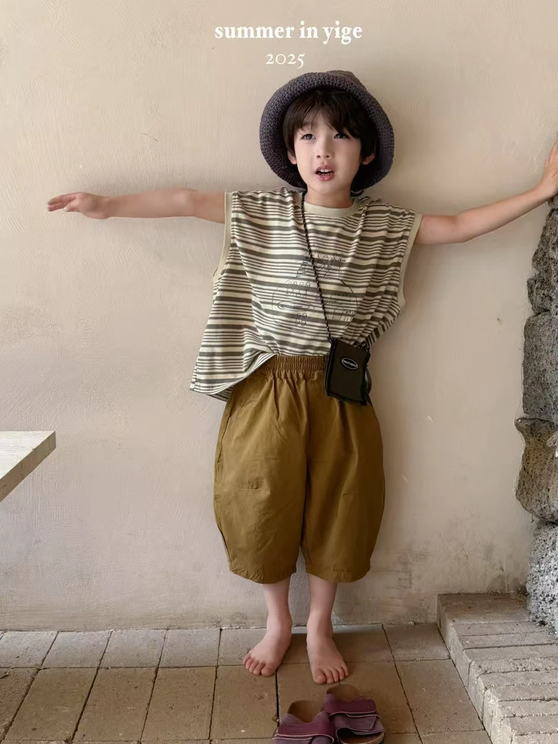 男童上衣休闲条纹韩版无袖男时尚背带夏季马甲常规薄款洋气