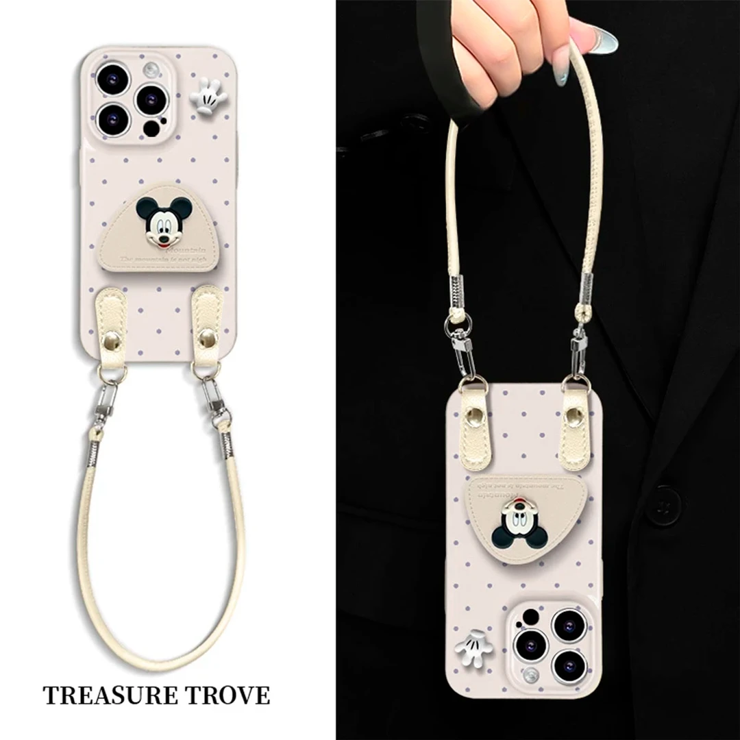 适用于苹果16华为OPPO小米VIVO米奇支架手绳软菲林手机壳防摔潮流