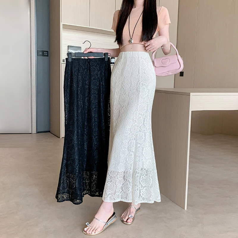 包臀裙蕾丝高腰镂空气质半裙中长款垂感鱼尾裙修身春夏半身长裙