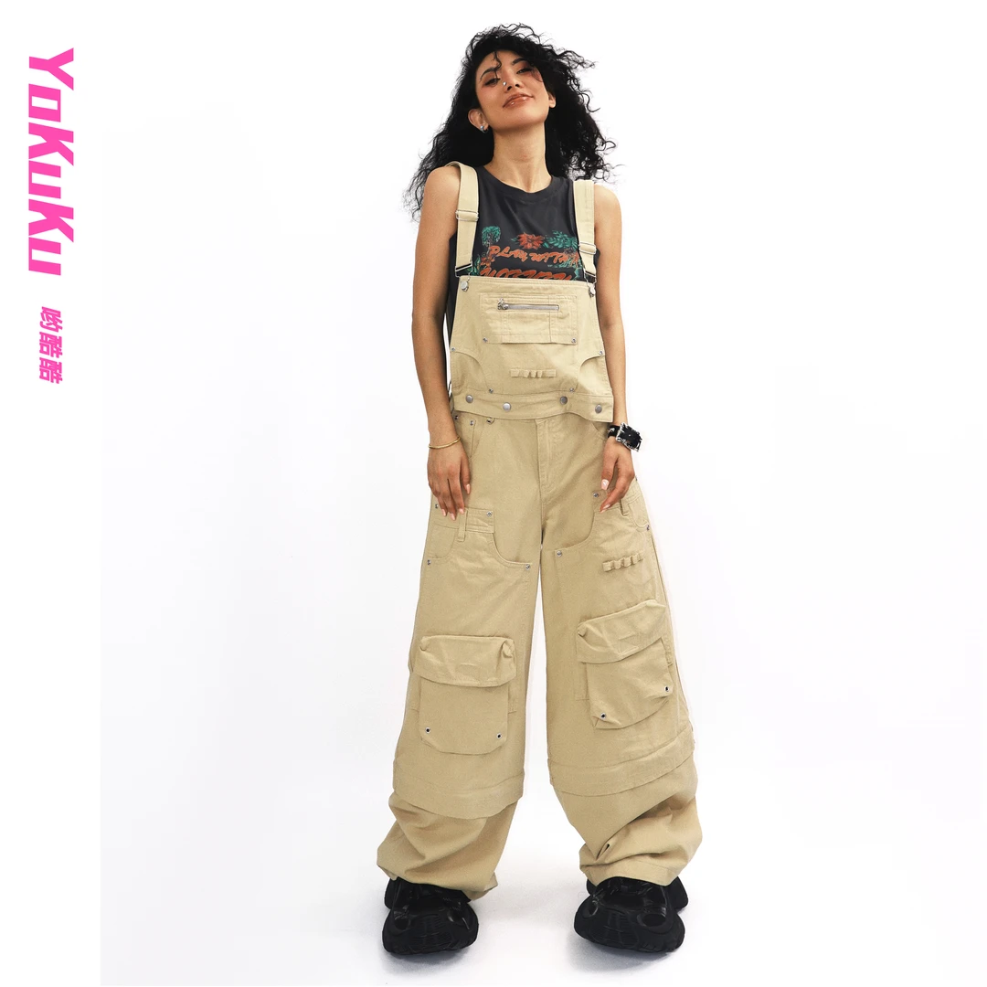 哟酷酷（三毛笔下）美式复古炸街结构三合一可拆卸连体背带工装裤