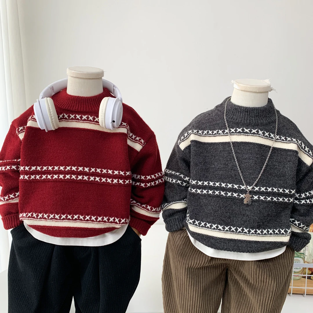 男童冬季毛衣打底衫2025新款儿童装圆领针织衫洋气百搭柔软毛线衣