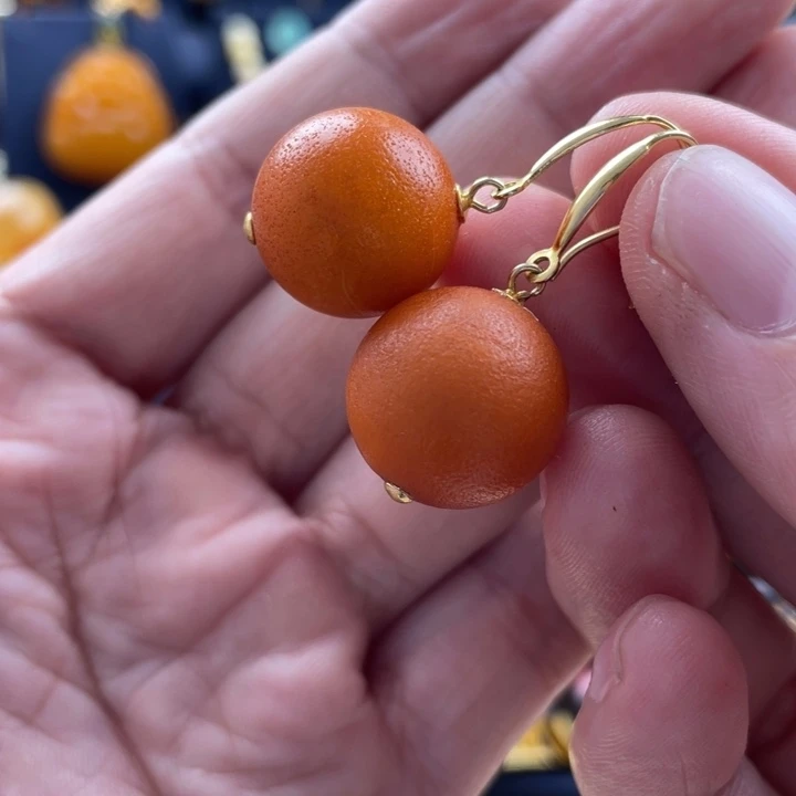 蜜蜡耳饰银S925镀金镶嵌A*y