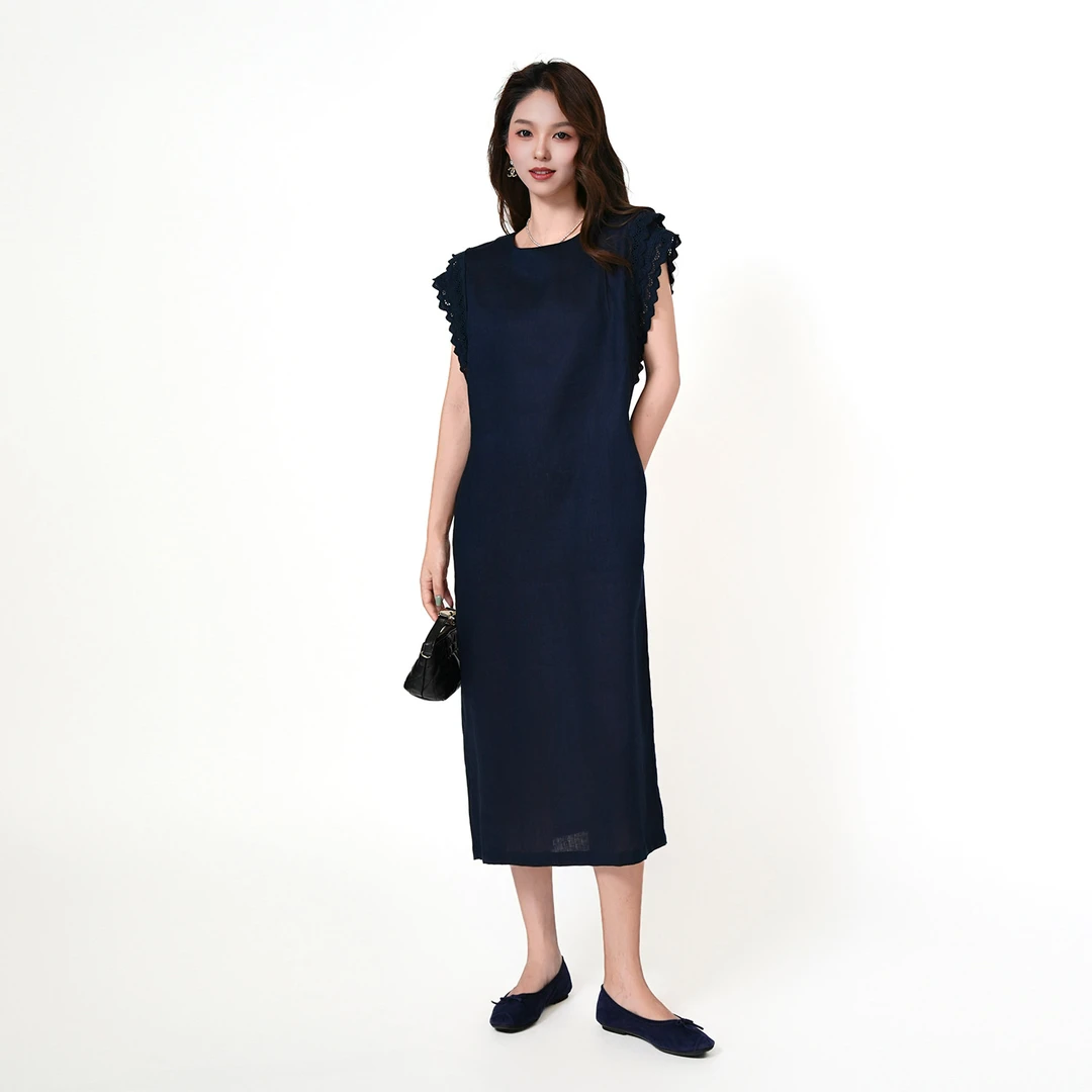 CsyX2-时尚百搭设计感蕾丝花边无袖圆领连衣裙L30760