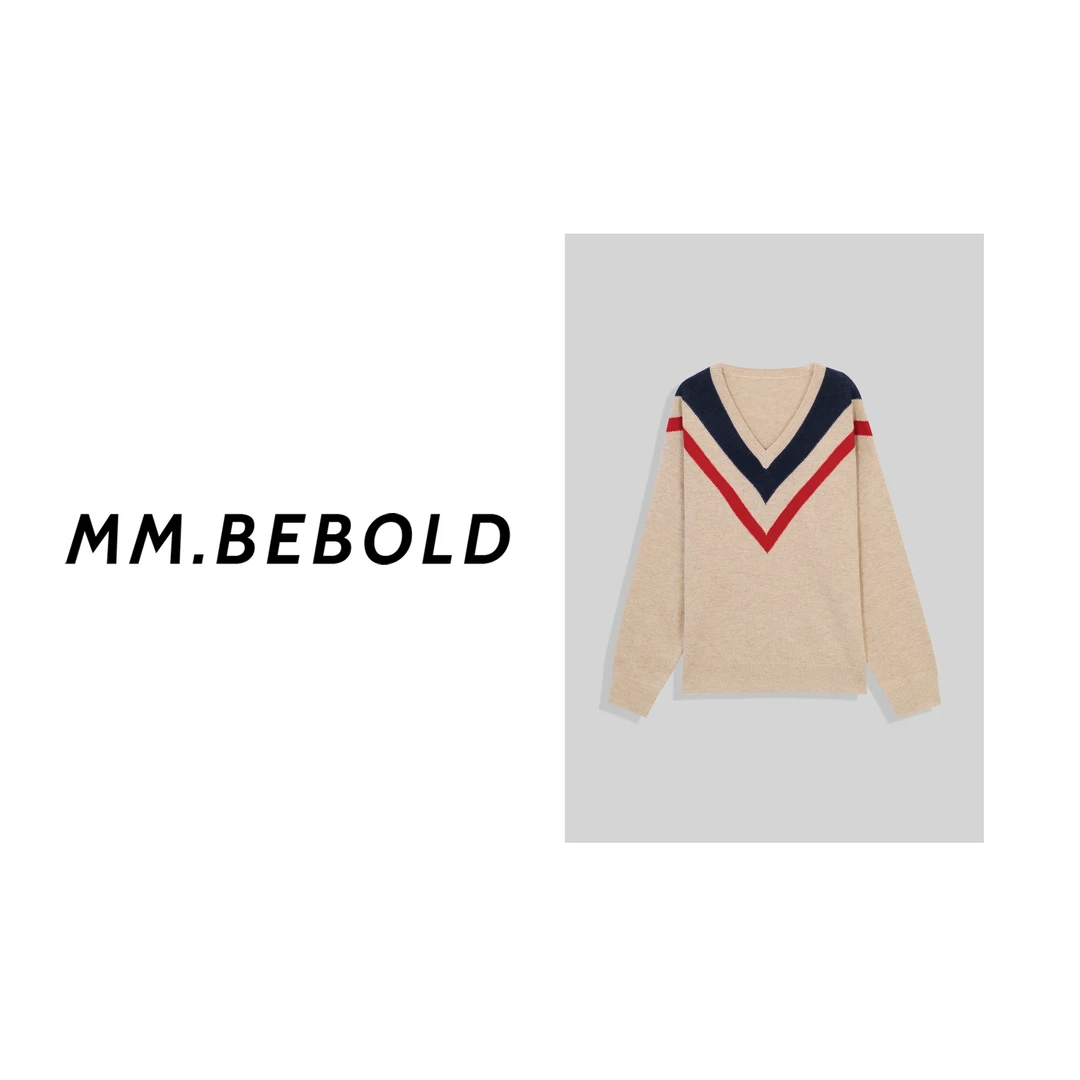 【蓓蓓精选】可颂 羊毛100 气质拼色V领长袖针织衫LJL258285