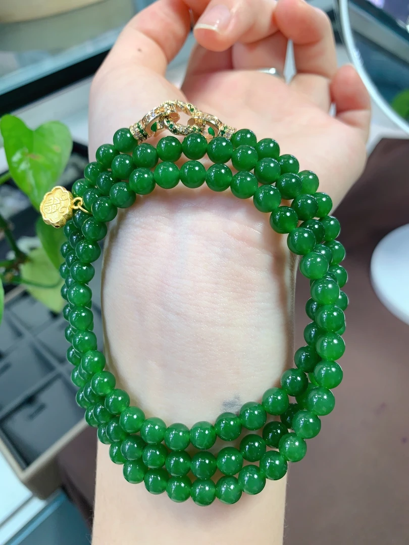 天然和田玉碧玉108项链 毛衣链 尺寸约：6mm左右