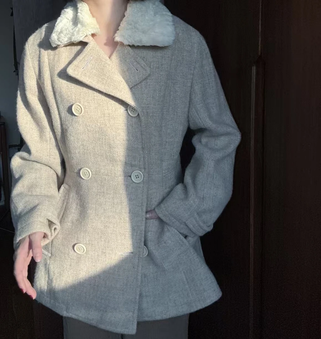 95新  哈里斯/米色拼毛领外套