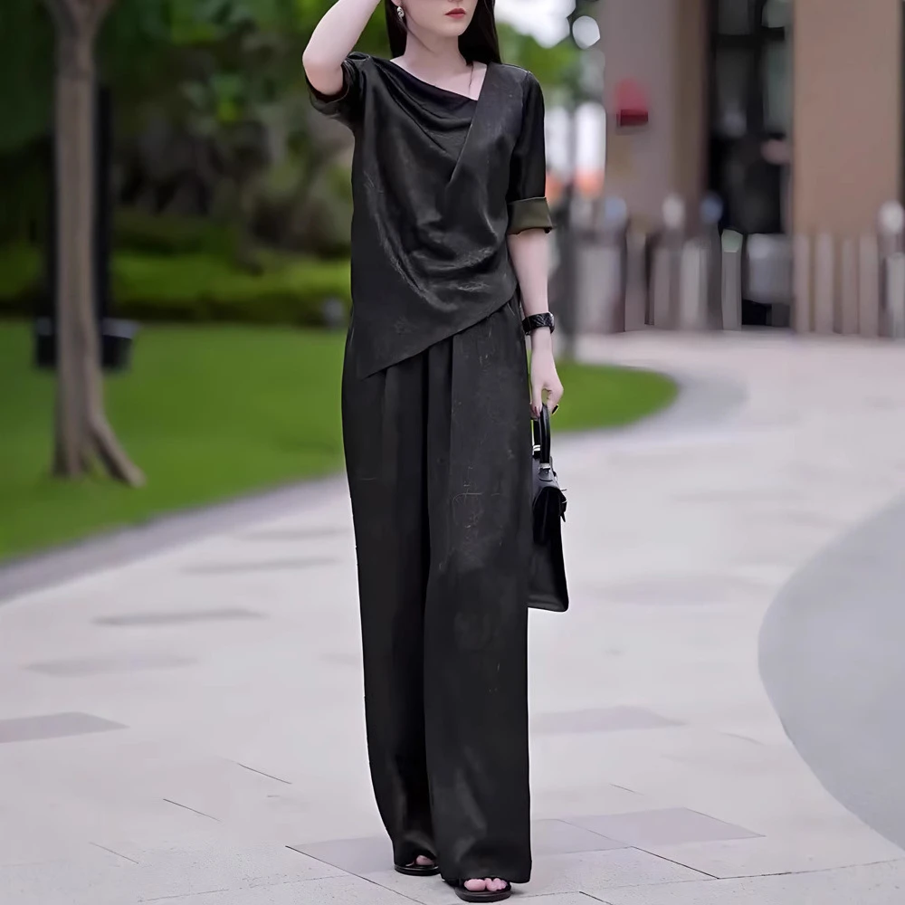 胖mm新中式时尚套装女2025夏季高端设计感时尚气质简约两件套潮