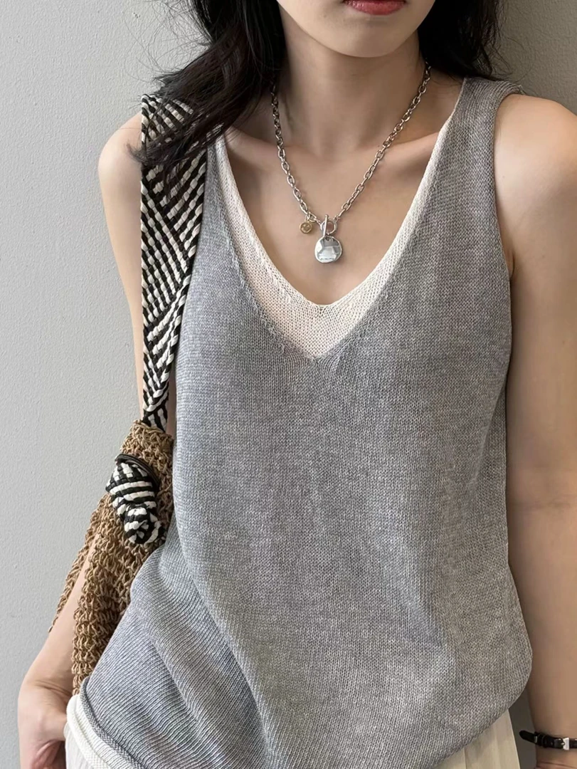 小众通勤风常规内搭无袖吊带休闲时尚简约夏季假两件针织背心