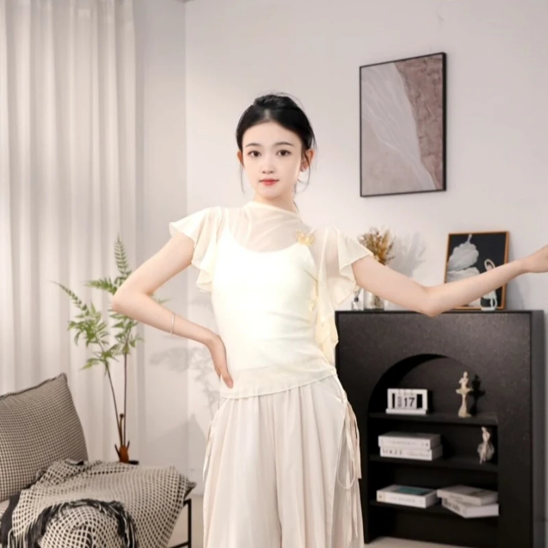 古典舞短袖修身显瘦小飞袖飘逸夏季新款蝴蝶纱衣中国舞身韵形体服