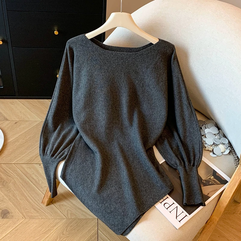 韩系灰色蝙蝠袖针织衫女士2025秋冬季新款高级感宽松显瘦毛衣上衣