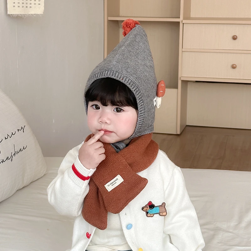 宝宝帽子秋冬针织护耳帽尖尖帽精灵帽加厚套头帽男女宝保暖韩版