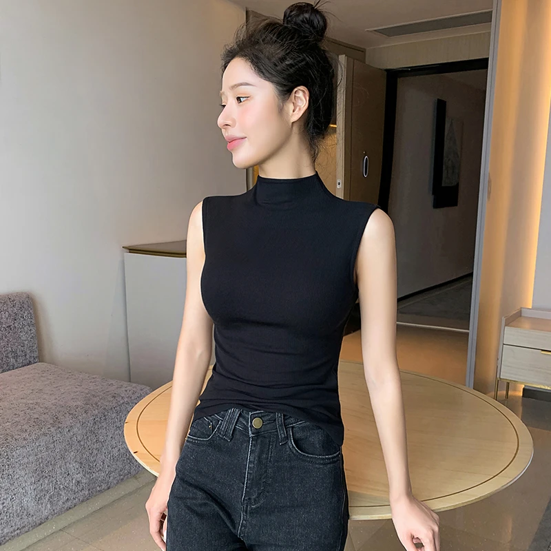半高领针织背心女夏外穿新款内搭打底无袖紧身吊带独特漂亮上衣