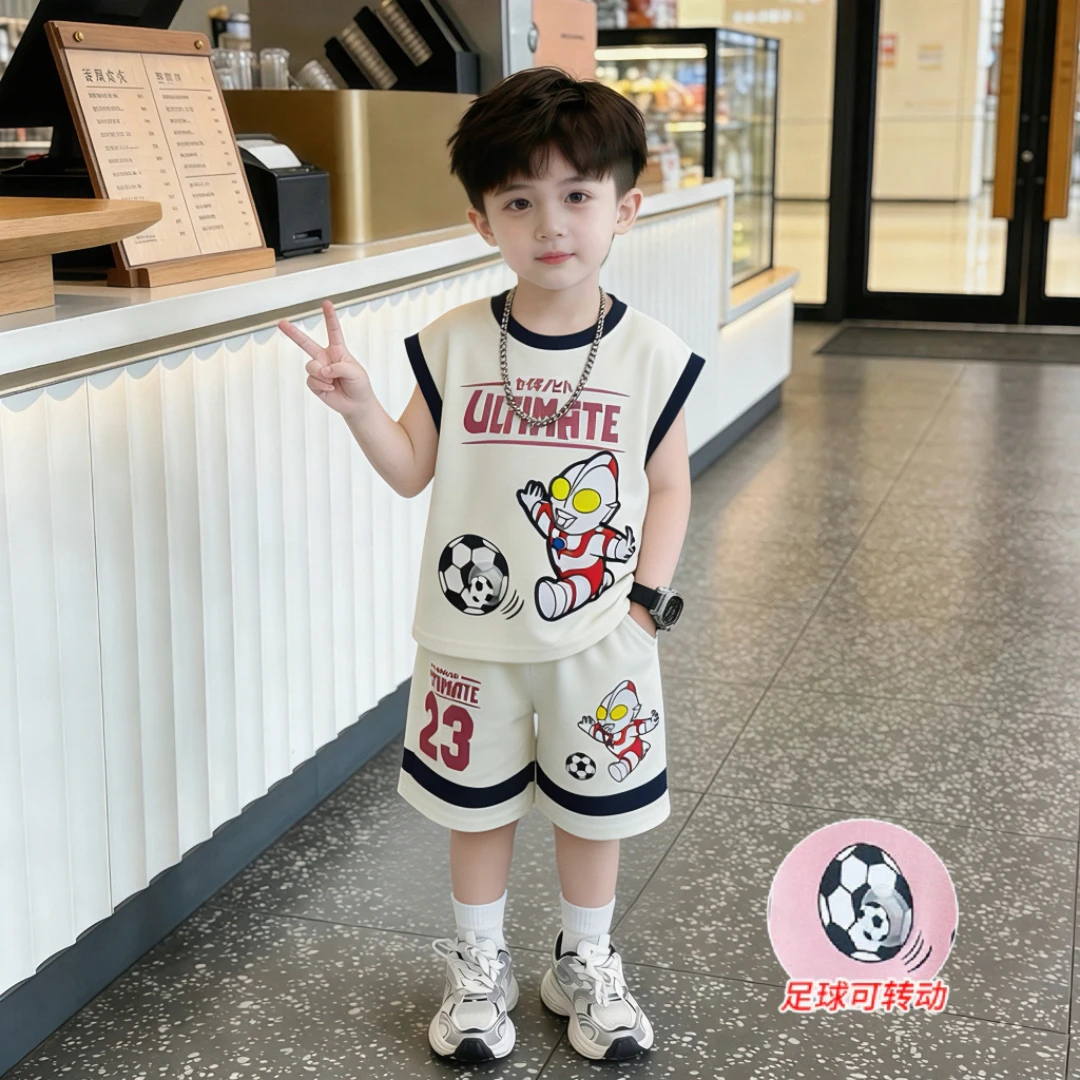 奥特曼衣服男童夏季无袖衣服套装新款卡通宝宝痞帅潮酷夏装