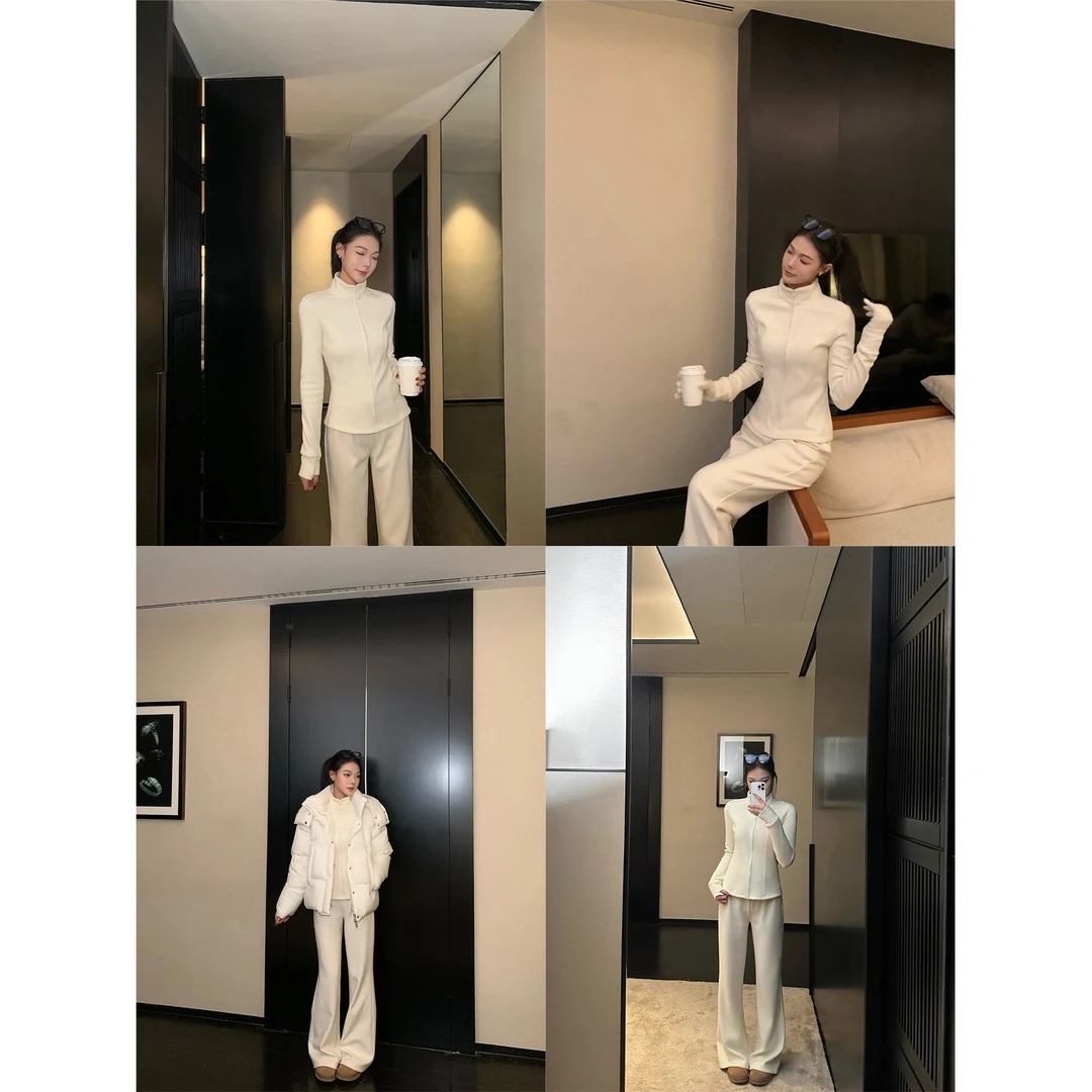 5werkwen lu系舒暖套装 加绒加厚立领卫衣微喇卫裤套装 45-37