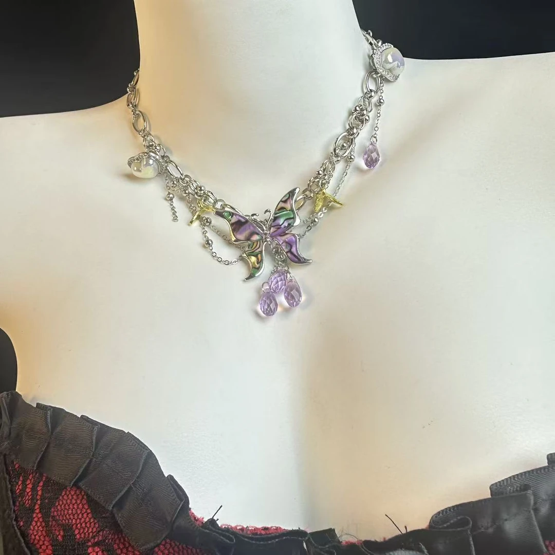 合金项链 甜酷辣妹y2k重工彩色蝴蝶项链女爆款小众设计高级感颈链
