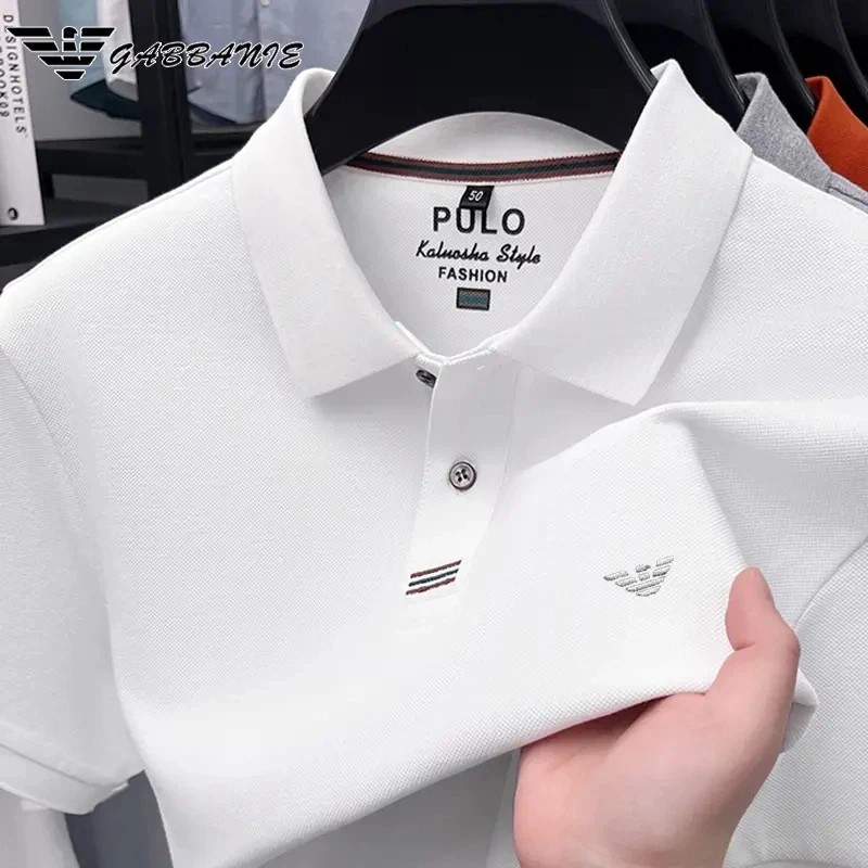 意大利轻奢夏季新款男士100%纯棉POLO衫翻领中年透气半袖纯色上衣