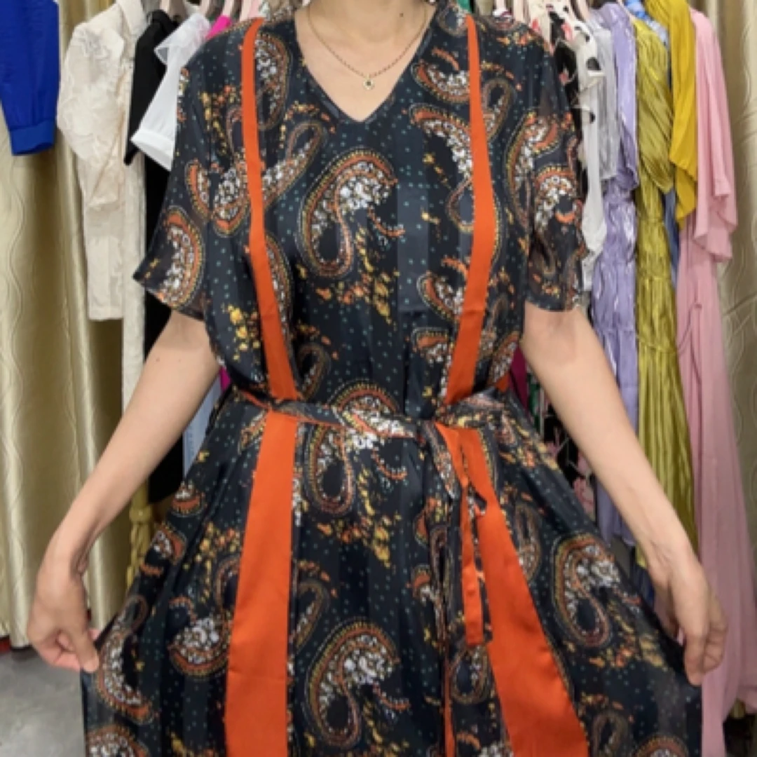 夏季中长款高端大码民族风复古气质A字连衣裙