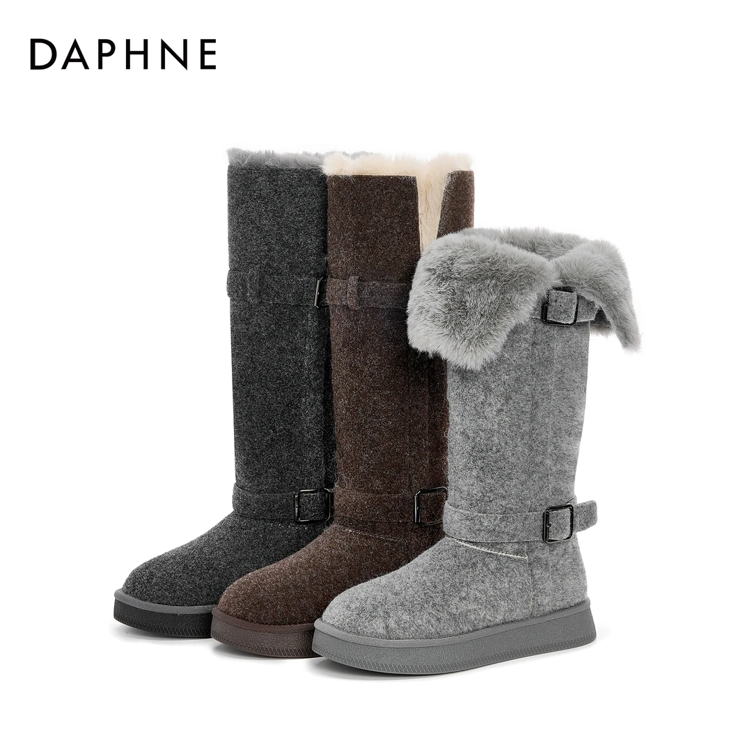 达芙妮厚底雪地靴女款2025冬季上新加绒加厚骑士靴长筒靴保暖棉鞋