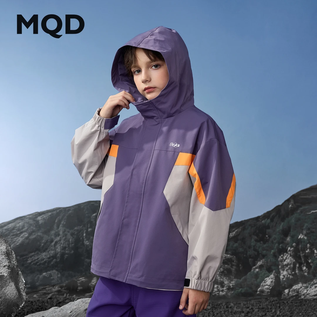 MQD【无氟】男童25秋新款户外工装撞色拼块宽松连帽外套9653W0845