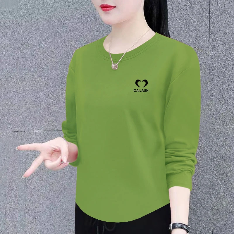 纯棉长袖t恤女春秋季新款宽松遮肚显瘦打底衫洋气时尚圆领上衣潮