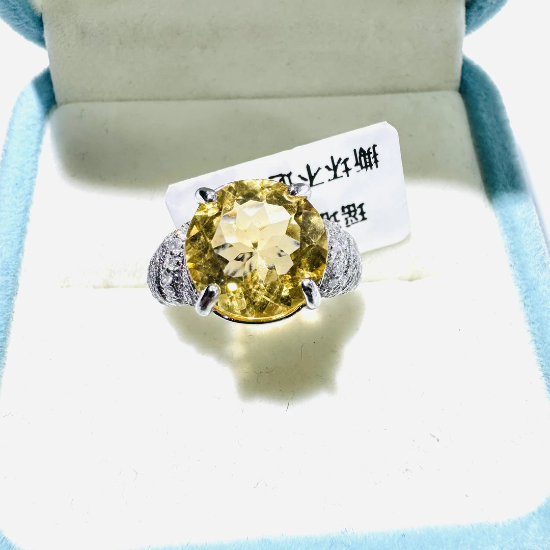 天然黄水晶戒指/通体s925银/2405