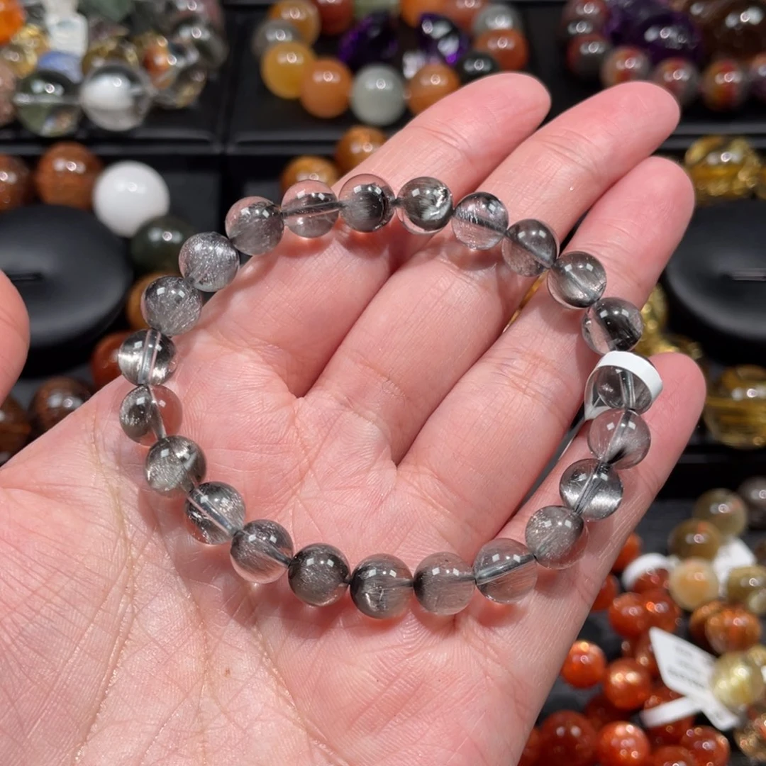 水晶手链未镶嵌黑银钛8mm