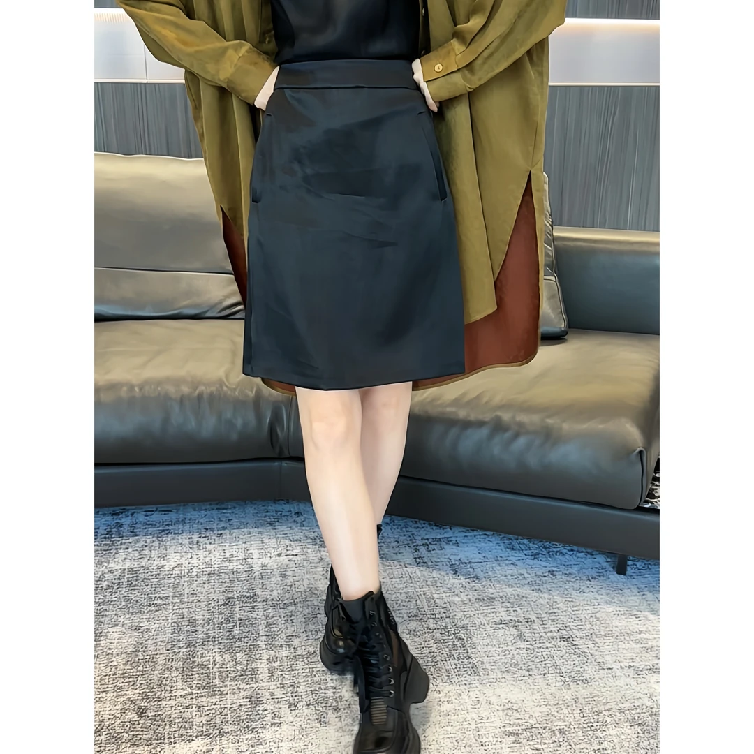 夏季香云纱清凉气质女士半裙时尚百搭短款一字裙半身裙A字