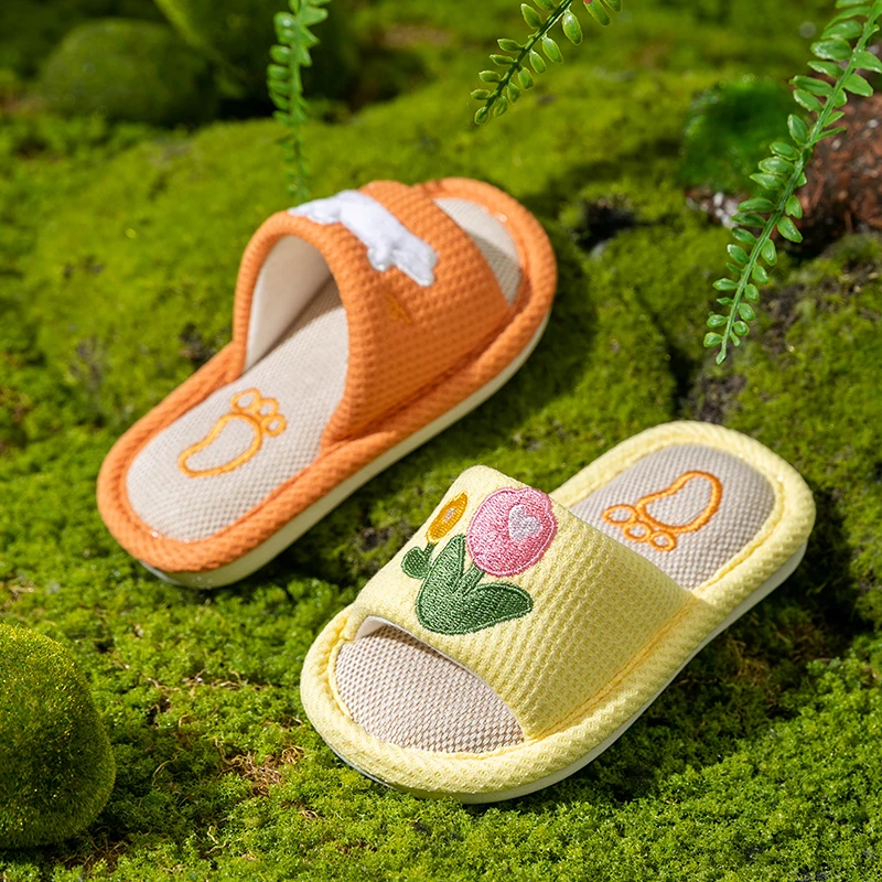 居家儿童拖鞋小童1-5岁四季通用亚麻拖鞋男童女童防滑透气不磨脚