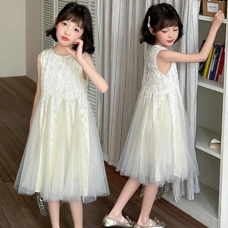 女童公主裙夏装2025新款儿童时尚网红背心裙小女孩洋气网纱连衣裙