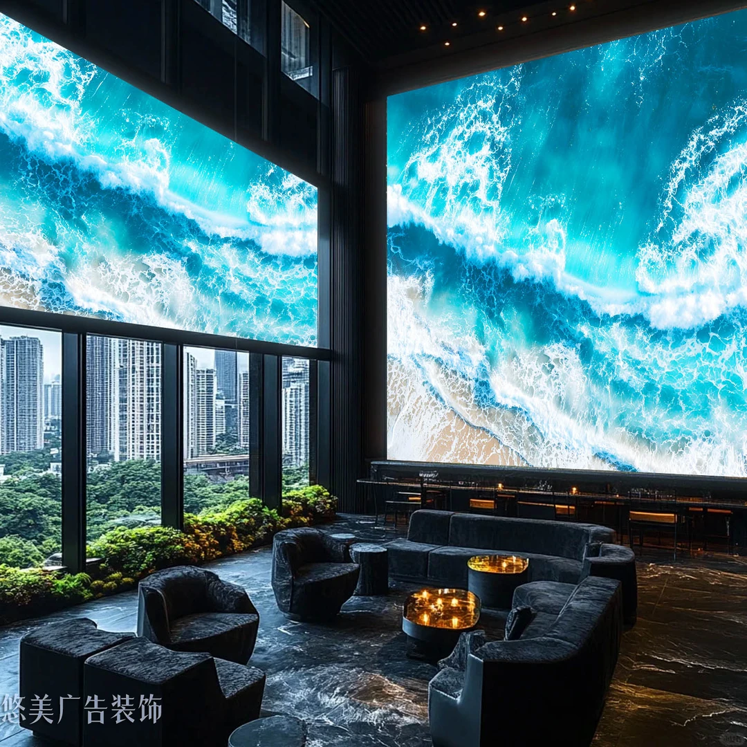 3d浪花海浪动感灯箱led动态编程定制KTV足浴店展厅前台高端背景墙