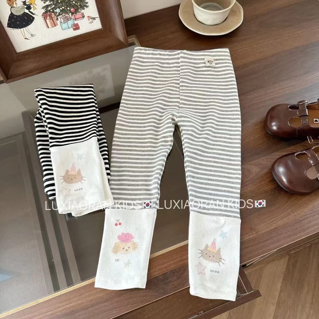 【鹿小冉】星星小猫韩版女童秋季条纹打底裤265027百搭儿童时尚卡通